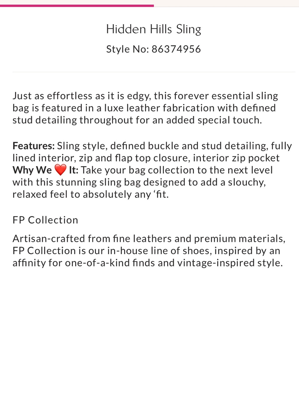 NWOT Free People Hidden Hills Sling Bag - Picture 7 of 7